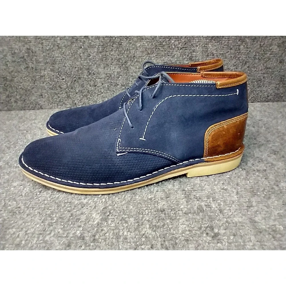 Steve Madden Hendric 415 Mens‎ Navy Blue Suede Brown Leather Chukka Boots 9.5